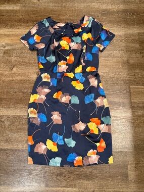 Navy Multicolor Floral Sheath Dress
